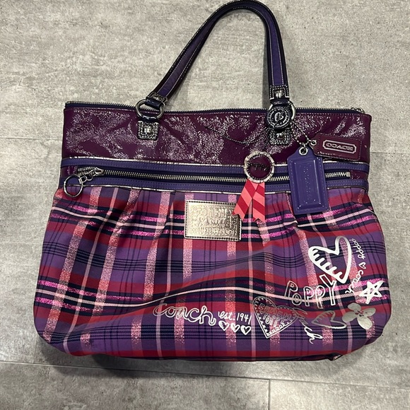Coach Handbags - Coach Purple Poppy Tartan Plaid Vintage Tote Baby Purse with Hangtags attached